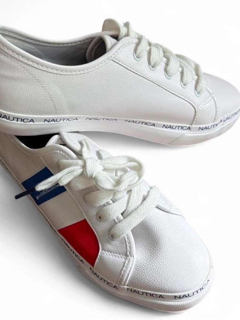 Nautica White Low-Top Sneakers with Red & Blue Accents
